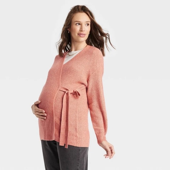 NWT Isabel Maternity by Ingrid & Isabel Peach Pink Knit Wrap Sweater S - Picture 1 of 8